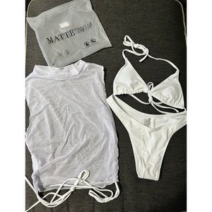 MATTE Collection White Bikini 3 Piece Set Size M